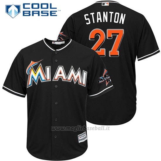 Maglia Baseball Uomo Miami Marlins 27 Giancarlo Stanton Nero2017 Cool Base
